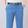 Мужские джинсы 2023, летние тонкие свободные прямые брюки с высокой талией и глубоким шаговым швом, повседневные эластичные брюки, одежда с широкими штанинами