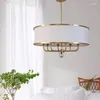 Chandeliers American Fabric E14 Led Chandelier Living Room Nordic Rod Hanging Lamp Foyer Gold Suspend Home Decor Lighting Fixtures