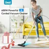 Aspirateur filaire INSE, aspirateur filaire puissant de 18 000 Pa avec moteur de 600 W, aspirateur à main polyvalent 6 en 1 pour poils d'animaux domestiques --- I5 bleu