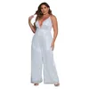 Dames Plus Size Jumpsuits Romper Mouwloos Ruglooze Effen Kleur Pailletten Slank Type Mode Halter Jumpsuit Feest Banket Dame 231025