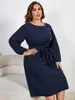 Robes grande taille élégantes et jolies manches longues amples pour femmes décontractées taille haute à bretelles col rond