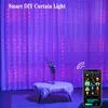 Decorações de Natal Smart LED Cortina Luz Bluetooth App Music Sync DIY Display Imagem Texto String RGB Colorido Iluminado para Quarto Festival Party Dec 231026