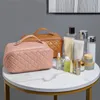 PU Faux Leather Quilted Cosmetic Bags Lay Flat Travel Storage Toiletry Purse For All Your Beauty Essentials DOMIL2344