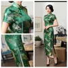 Ethnic Clothing Sexy Cheongsam Classic Chinese Style Green Dress Female Wedding Satin Summer Long Temperament