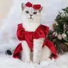 Kattdräkter 1 Set Pet Dress Christmas Dog Costume Elegant Red Kjol med Bow Headdress Princess Supplies