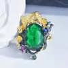 Pierścienie klastra Wysokiej jakości szmaragdowy pierścień lamparta włoski kunszt vintage szczotkowane czarne złoto dwukolorowe biżuteria z otwartą imprezą