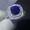 Women Fashion Cushion Cut 3CT Blue 5A Zircon Crystal 925 Sterling Silver Engagement Wedding Band Ring for Women Bijoux306s