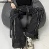 Women's Jeans ReddaChic Acubi Fashion Pants Black Women Baggy Jeans with Zipper Slit 2-Strip Cyberpunk Y2k Grunge Goth Trousers Emo Streetwear 231025