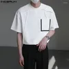 Herr t-skjortor incerun tops 2023 koreansk stil o-hals lapptäcke fickdesign t-shirts casual streetwear manlig brunnsmontering camiseta s-5xl