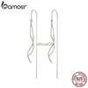 Stud Bamoer 925 Sterling Silver Two-Tone Tassel Threader Brincos Long Chain Ear Line SCE1600 YQ231026