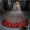 Bridal Veils Luxury Red Wedding Veils Chic One Layer Sequins Flower 3-Meters Long Bridal Accessories Cathedral Length Veil Custom Made Dh7Gk