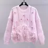 Suéter feminino com miçangas borboleta suéter primavera outono solto malha japonesa top flor mulher rua jumper pull femme