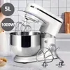 Elektrischer Standmixer, 700 W, 6-Gang-Lebensmittelmixer mit 5 l Edelstahlschüssel, elektrischer Küchenmixer mit Knethaken, Drahtpeitsche