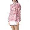 Chemisiers femme printemps été mode boutonné plissé fleur chemise Vintage Blouse bureau imprimé rose clair hauts