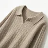 Swetery damskie jesień i zimowe klapy kaszmirowy sweter pulower pullover luźne szczupłe polo szyi z długim rękawem dno top.