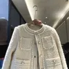 Wool mieszanki damskiej ciężkie guziki perłowe projekt biała tweed kurtka kobiety luksusowy jesienna zima koreańska elegancka gęsta płaszcz elegancki biuro dama pod marna 231025