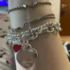 Beaded Strands Original Classic Retro Armband Ladies S925 Sterling Silver Heart Tag o-formade kedja smycken par mode kärlek295g