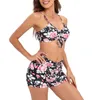 Maillots de bain pour femmes 2 pièces maillots de bain licou bikini ensemble deux imprimé floral cordon push up triangle tankini maillot de bain femme