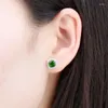 Stud Earrings Cute Green For Women Girl Solid S925 Sterling Silver Natural Gemstone Chrome Diopside