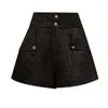 Kvinnors shorts avslappnad Autumn Högkvalitet Kvinnor Spring Winter Woolen Fashion Black Solid Mönster midja Sequi2023