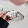 Designer de luxo metal fone de ouvido caso almofadas triângulo marca bluetooth fone de ouvido caso protetor para airpods 2 3 airpodspro logotipo rosa com alça de pulso