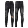 Mens Robin Jeans Black with Silver Crystal Studs Denim Pants Designer Trousers Wing Clips zipper Embroidery Straight fit size 30-42