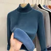 Mulheres suéteres engrossar veludo gola alta suéter mulheres moda coreana forrada suéter quente malha pulôver slim top inverno jersey malhas jumper 231025