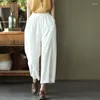 Women's Pants 2023 Autumn Wide Leg For Women Elastic Waist Straight Trousers Vintage Loose Oversize Calf Capri Cropped