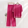 Women's Two Piece Pants Two Piece Set Elegant Pants Sets Ice Knitted Summer Outfits For Women Short Sleeve Pajama Suit 231026