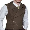 Gilets pour hommes Gentleman Army Green Double boutonnage Laine Brown Veste Tweed Business Gilet pour Groosmen Man Wedding221P