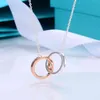 Collier Double anneau en argent pour femmes, anneau de mode, pendentif de séparation de couleur, colliers de clavicule, chaînes cadeaux de saint-valentin pour femmes 242Y