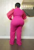 Mulheres Plus Size Macacões Romper Macacão Outfits Atacado Gota Moda Cor Sólida Renda Manga Magro Oversize 3xl 4xl 5xl 6xl 231025