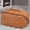 PU Faux Leather Quilted Cosmetic Bags Lay Flat Travel Storage Toiletry Purse For All Your Beauty Essentials DOMIL2344