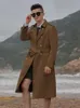 Homens misturas super longo na altura do joelho trench coat masculino duplo breasted cáqui estilo inglês engrossado forro de lã à prova de vento jaqueta de algodão puro 231026