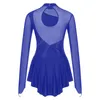 Stage Wear Women Figure Ice Skating Dress Shiny Rhinestone Ballet Gymnastics Leotard Long Sleeve Mesh Splice Modern Lyrical Latin Dancewear