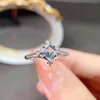 Clusterringen Vintage zilveren edelsteenring 5 mm prinses vierkant geslepen natuurlijke Aquamarijn 925 sieraden