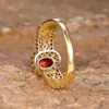 Wedding Rings Bohemian Oval Red Stone For Women Antique Gold Color Metal White Zircon Bands Mother Birthday Party Jewelry Gifts