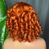 Peluca de cabello humano Remy sin procesar, 100% indio peruano, brasileño, malayo, naranja, ondulado, transparente, 13x4, peluca corta Frontal de encaje