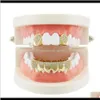 Grillz украшения для тела Прямая доставка 2021 набор в стиле панк Gold Sier Teeth Grillz верхняя нижняя грили стоматологические шапочки для рта косплей вечерние 9Du3B2930