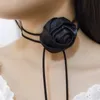 Chokers Romantic Satin Rose For Neck Lace Up Champagne Flower Rope Choker Necklace Adjustable Korean Y2k Jewelry Accessories 231025