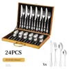 Dinnerware Sets 24 Piece Stainless Steel Western Tableware Household Knife Fork Spoon Tea 4 Wooden Box Craft Gift Set 231026