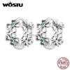 Stud WOSTU Real 925 Sterling Silver Flower Hollow Hoop Earrings For Women Lucky Clover Grass Ear Clips Wedding Party Jewelry Gift YQ231026