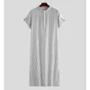 Ethnic Clothing Plus Size Muslim Fashion Arabia Dubai Loose Striped Short-sleeved Robe Arabic Shirt Kaftan For Man Men 4XL 5XL