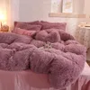 Комплекты постельного белья Роскошный зимний теплый длинный плюшевый розовый комплект Queen из норкового бархата, двойной пододеяльник с простыней, теплые пододеяльники 231026