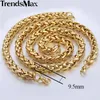 Trendsmax marca conjunto de jóias 9 5mm ouro-cor trigo trançado link colar de aço inoxidável pulseira masculino meninas corrente moda ks215 2289g