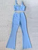 Women's Two Piece Pants BEAUKEY Sky Blue Luxury Bandage 2 Pieces Set Autunm Winter 2023 Women Bustier Top Quality Vest Floor Length High