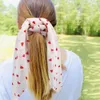 Flower Print Ribbon Hair Rope Chiffon Streamers Bowknot Scrunchie Elastic Hair Bands Women Hair Ties Ribbon Band Sweet Girls Hair Accessories 2872