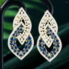 Boucles d'oreilles Kellybola pour femmes, pendentif de luxe avec grands yeux, fête de mariage, cristal bleu rouge brillant, bijoux à la mode de haute qualité