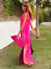 Basic Casual Dresses Sexy Strapless Gradient Halter Maxi Robes Women Contrasting Colors Loose Elegant Dresses Lady Backless Sleeveless Long Beachwear T231026