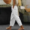 Women's Pants Capris Casual Baggy Wide Leg Pants White Loose Drawstring High Waist Streetwear Cotton Linen Pants Womens Straight Leg Trousers T231026